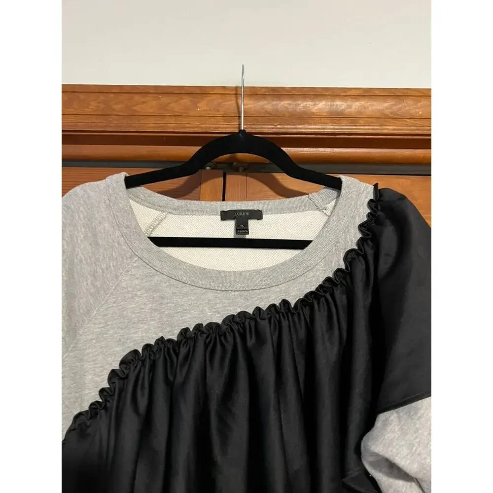J. Crew Women's Asymmetrical Ruffle Crewneck Sweatshirt in Light Grey Size XL - Picture 3 of 10
